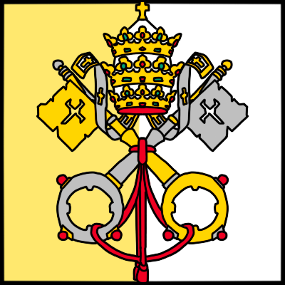 The Papal emblem on a square background yellow on one side and white on the other, like the Vatican flag. The square has a black outline.